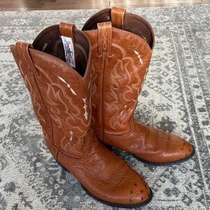 Vintage Tony Lama Smooth Ostrich Cowboy Boots 10 D, Pin Quill, White Label